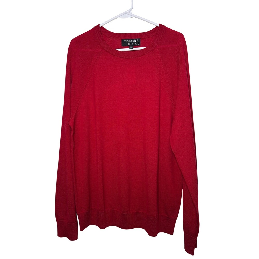 Italian Merino Wool  Banana Republic Red Crew Neck Sweater Baruffa Large NEW